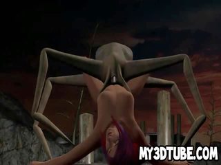 תלת ממדים קריקטורה deity מקבל מזוין על ידי an חייזר spider