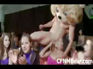 Amateur dolls suck a CFNM strippers cock