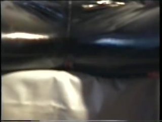 Sperm-Traudl with crotchopen pvc trousers gets a fuck without petting