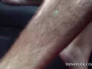 Little blonde humping drivers prick to orgasm
